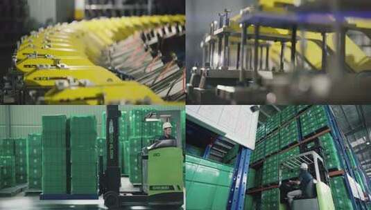 仓储叉车注塑车间生产线高清在线视频素材下载