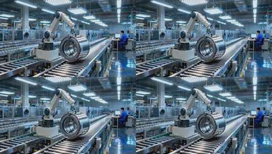 工厂内机械臂操作生产线场景高清在线视频素材下载