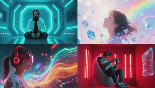 戴耳机眼镜动感光影画面合集高清在线视频素材下载