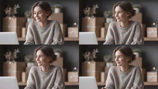 居家办公女性专注电脑前思考高清在线视频素材下载