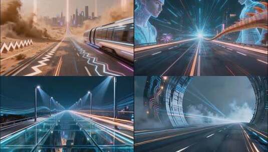 赛博朋克城市未来道路 科幻场景未来感背景高清在线视频素材下载