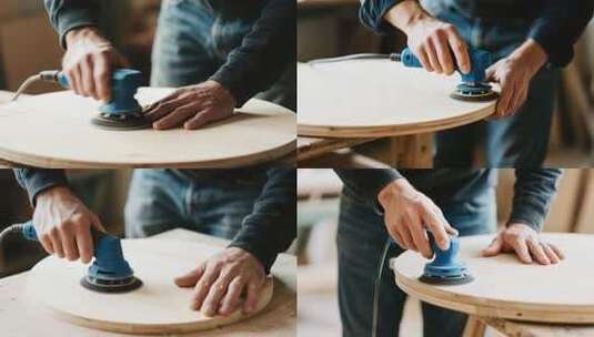 工人使用砂轮机打磨木材高清在线视频素材下载