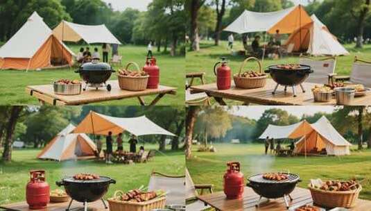 户外露营野餐烧烤场景高清在线视频素材下载