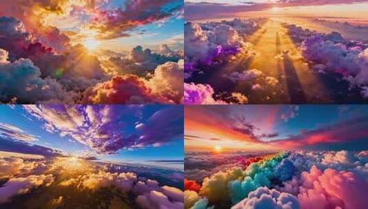 4k七彩祥云彩云天空美景合集高清在线视频素材下载