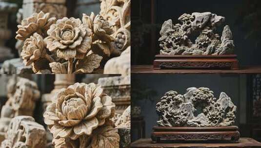 菊花石雕刻工艺品高清在线视频素材下载