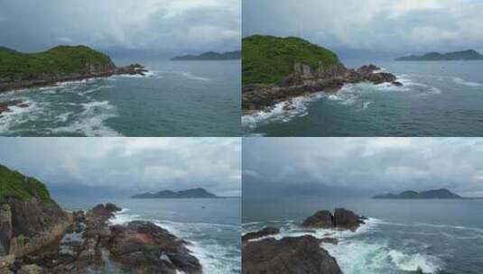 深圳沿海海浪拍打礁石水花航拍俯拍高清在线视频素材下载