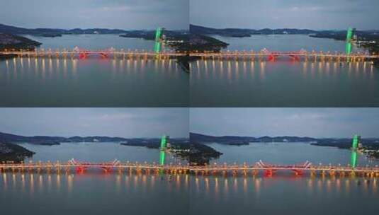 中国江苏无锡蠡湖大桥夜景航拍高清在线视频素材下载