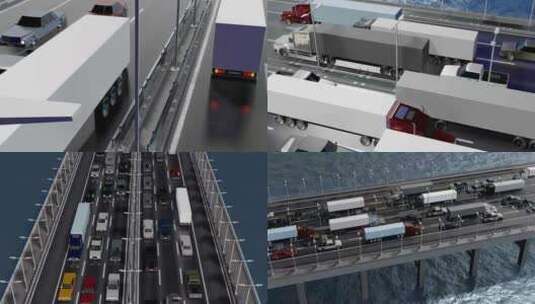 跨海大桥车流穿行3d动画高清在线视频素材下载