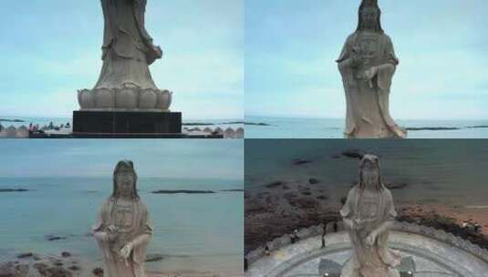 泉州黄金海岸海上观音、海中的寺庙洛迦寺高清在线视频素材下载