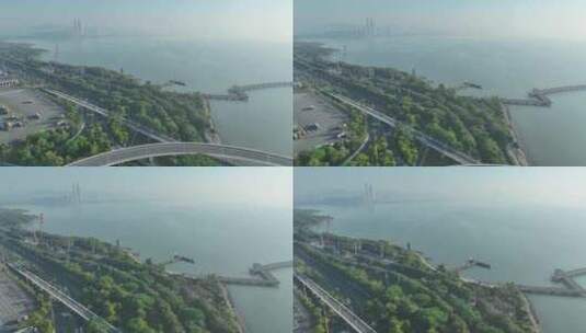 深圳湾公园航拍深圳海岸线风光观海栈桥风景高清在线视频素材下载