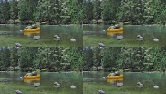 森林湖泊里划船高清在线视频素材下载