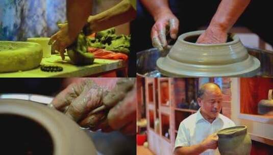 非遗传承人黑茶古陶器制作高清在线视频素材下载