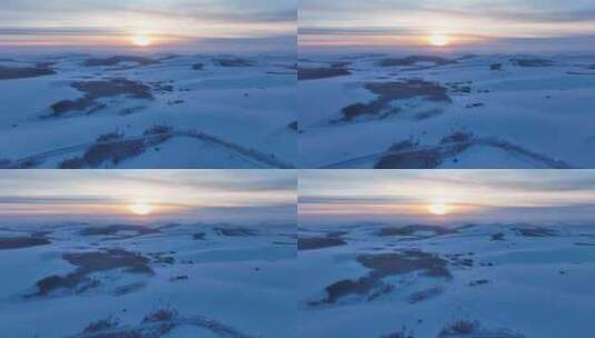 大兴安岭自然风景丘陵山地雪野夕阳高清在线视频素材下载