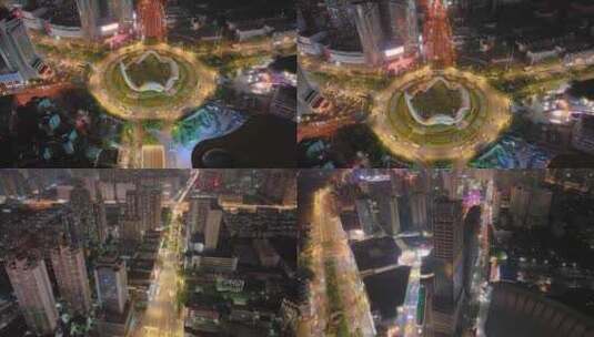 湖北武汉光谷国际广场航拍夜晚夜景车流交通高清在线视频素材下载