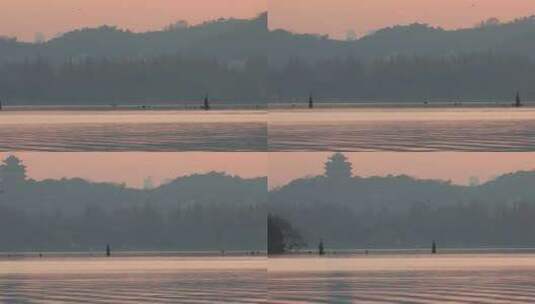 杭州西湖三潭映月城隍阁晨曦空镜高清在线视频素材下载