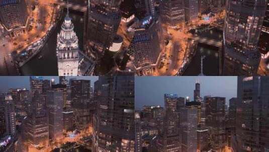 航拍美国芝加哥市中心威利斯大厦西尔斯大厦高清在线视频素材下载