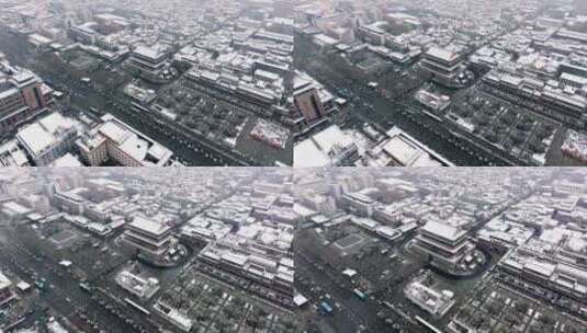 西安鼓楼 回民街雪景高清在线视频素材下载