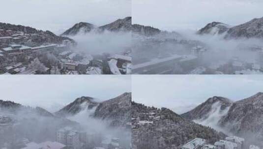 庐山牯岭镇雪景雾凇云海涌动大气航拍高清在线视频素材下载