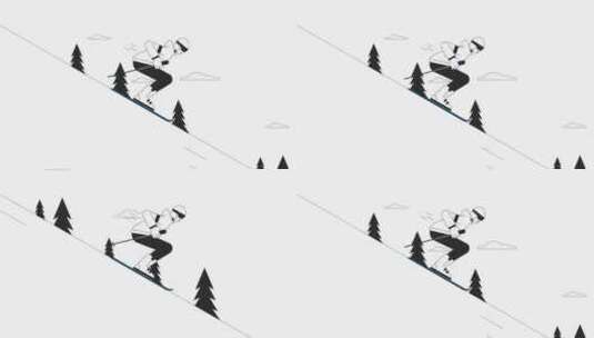 滑雪下坡bw动画高清在线视频素材下载