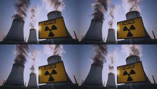 核电厂蒸气冷却塔，警示标志高清在线视频素材下载