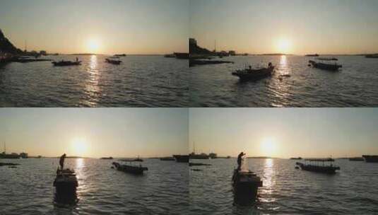 湄公河渔民湄公河入海口日出渔船渔网渔高清在线视频素材下载