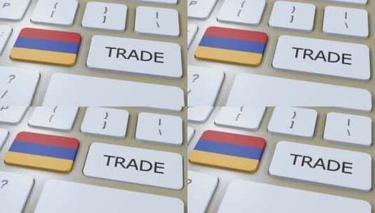 按钮3D动画上的亚美尼亚国旗和贸易文本高清在线视频素材下载