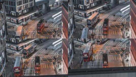 香港双层巴士街道交通生活气息高清在线视频素材下载