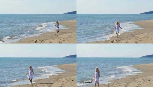 小女孩在沙滩上奔跑高清在线视频素材下载