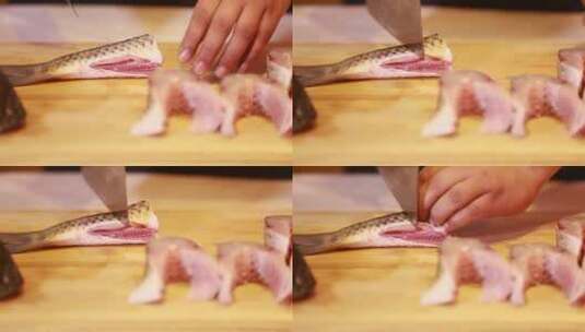 厨师切鱼块去骨 (5)高清在线视频素材下载