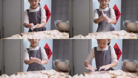 包饺子的中国女孩高清在线视频素材下载