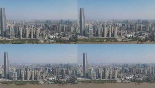 武汉第一高楼绿地中心航拍高清在线视频素材下载