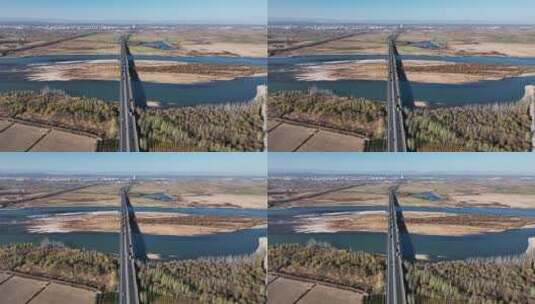 4k航拍飞鸟黄河滩湿地生态氧吧绿色大气河流高清在线视频素材下载