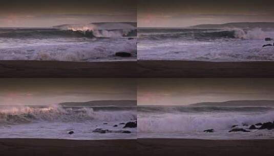 大浪席卷着海滩高清在线视频素材下载