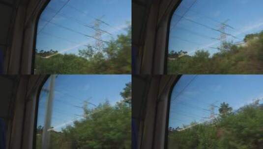 行驶中高铁车窗景观高清在线视频素材下载