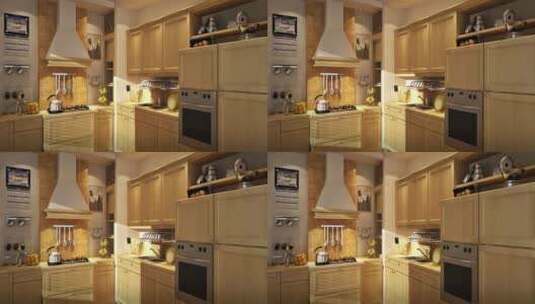 简洁原木厨房 三维厨房 户型 厨房展示高清在线视频素材下载
