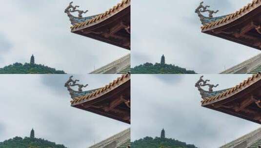 阴雨天的中式古代建筑屋顶延时摄影高清在线视频素材下载