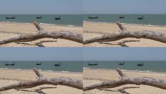 海浪渔船树木前景高清在线视频素材下载