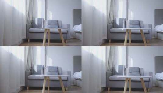 装修简洁的卧室一角高清在线视频素材下载