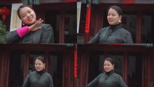 中式四合院胡同女人表演舞蹈高清在线视频素材下载