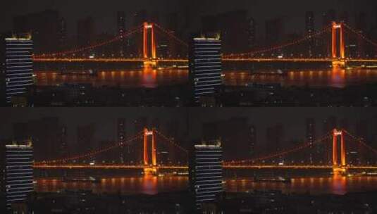 武汉武昌区长江大桥夜景高清在线视频素材下载