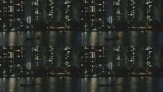 城市夜景 泛着小舟高清在线视频素材下载