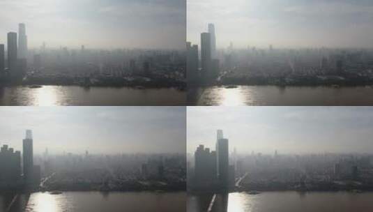 城市航拍迷雾城市高楼建筑湖南长沙高清在线视频素材下载