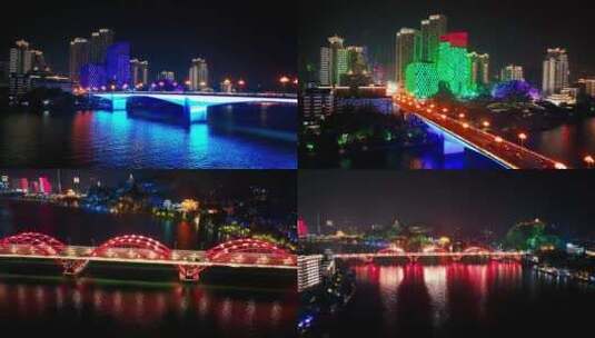 柳州城市夜景多镜头航拍高清在线视频素材下载