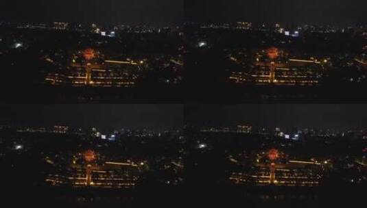 航拍湖南岳阳巴陵广场夜景高清在线视频素材下载