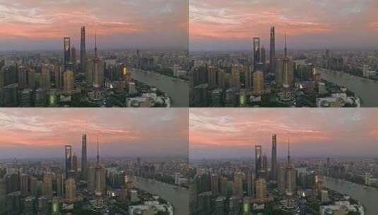 上海四件套晚霞航拍高清在线视频素材下载