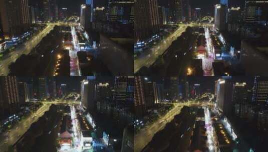 城市航拍武汉楚河汉街商业步行街夜景高清在线视频素材下载