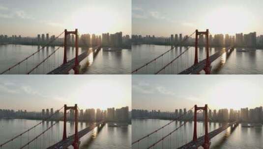 4k航拍武汉鹦鹉洲长江大桥高清在线视频素材下载