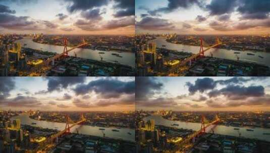 5K 航拍上海杨浦大桥夜景延时高清在线视频素材下载