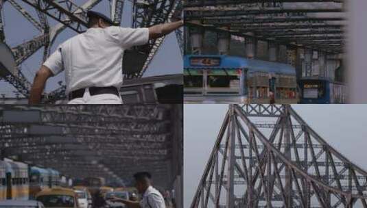 印度加尔各答豪拉桥交通现场高清在线视频素材下载