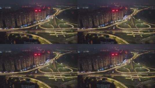 洛阳隋唐立交桥交通夜景航拍高清在线视频素材下载